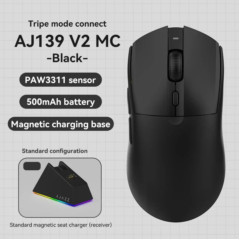 Безжична геймърска мишка AJAZZ AJ139 V2 MC/AJ139 PRO със сензор PAW3311/PAW3395, 12000DPI/26000DPI, 500mAh, Bluetooth мишка за PC