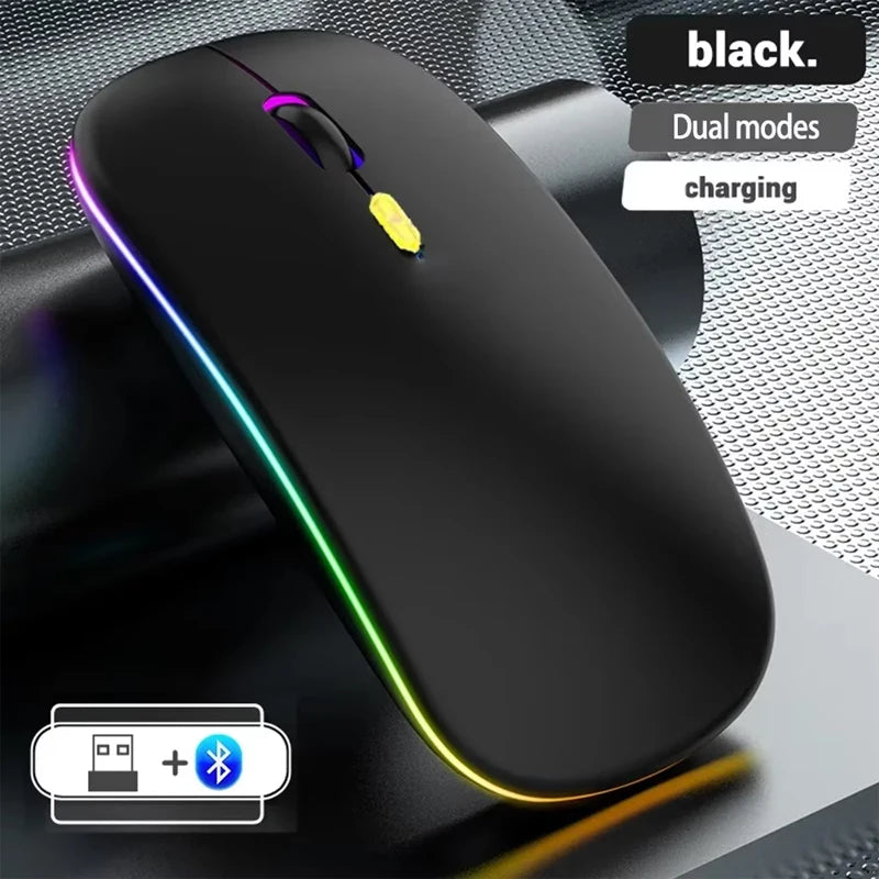 Trådløs genopladelig mus med dobbelt tilstand, Bluetooth-kompatibel 2.4G USB-computermus til laptop, iPad, tablet og notebook – gamingmus