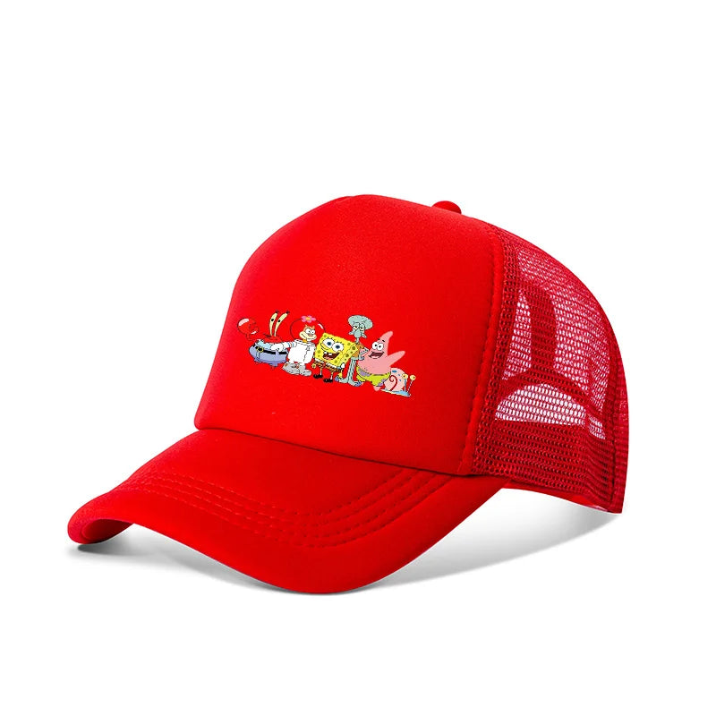 Cute SpongeBobs Baseball Cap Anime Round Role Kids Boy Girl Adult Sport Casual Sunshade Adjustable Movie Cartoon Peaked Mesh Hat