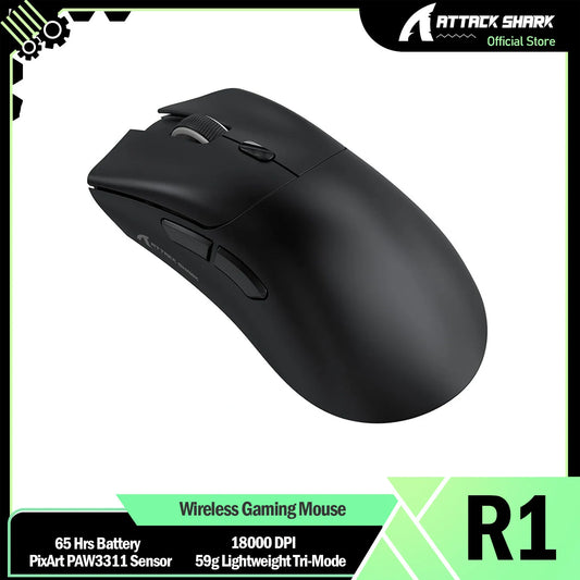 ATTACK SHARK R1 59g SUPERLIGHT Mouse, PixArt PAW3311 Gaming Sensor,  6 Adjustable DPI up to 18000, 65 Hrs Battery, G502