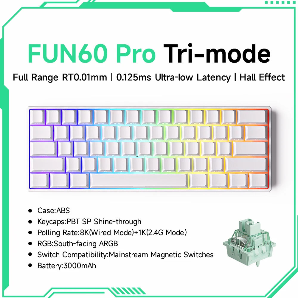 Akko MonsGeek FUN60 mechanische Tastatur mit Magnetschaltern, 60% Gaming-Tastatur, Rapid Trigger 0.01mm, 8K ARGB, HE/TMR Custom-Tastatur