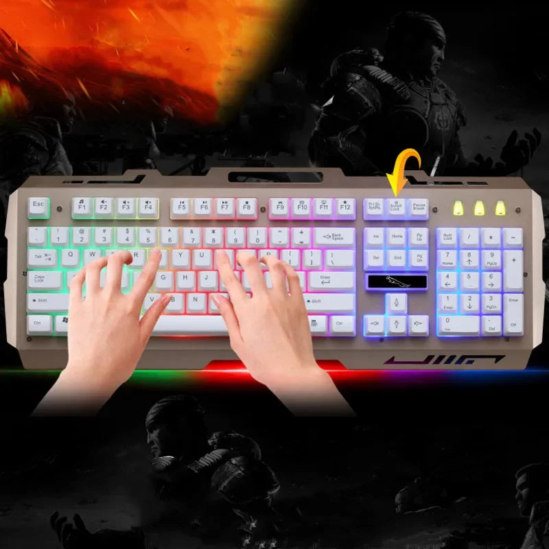 USB Keyboard G700 Waterproof business personality mechanical feel metal glow mobile phone stand gaming keyboard