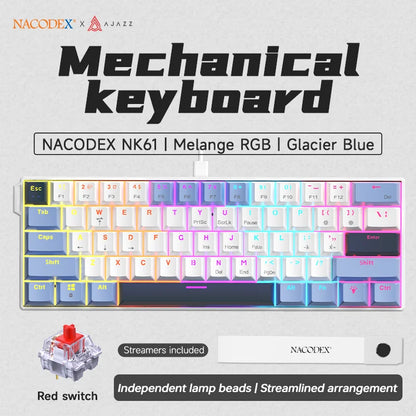 Ajazz NK61 Wired Mechanical Keyboard 60% Mixed Color RGB Hot-Swap 61 Keys Gaming Keyboard Rad Switch for Esports Gamers