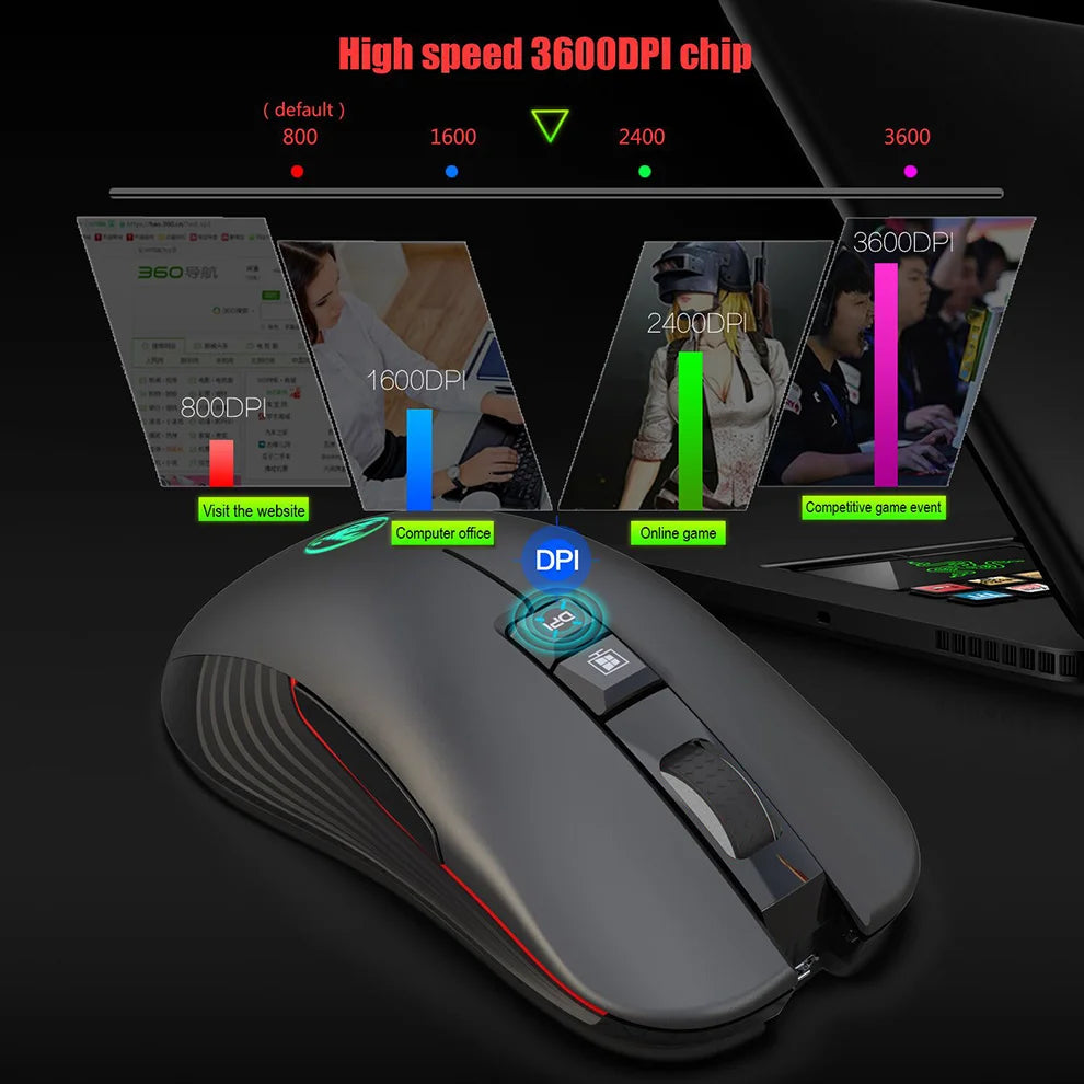 2.4G USB-C bezdrátová myš, dobíjecí herní myš 3600DPI, 7 tlačítek, Type-C, tiché myši pro Macbook, notebook, PC, herní myš k počítači