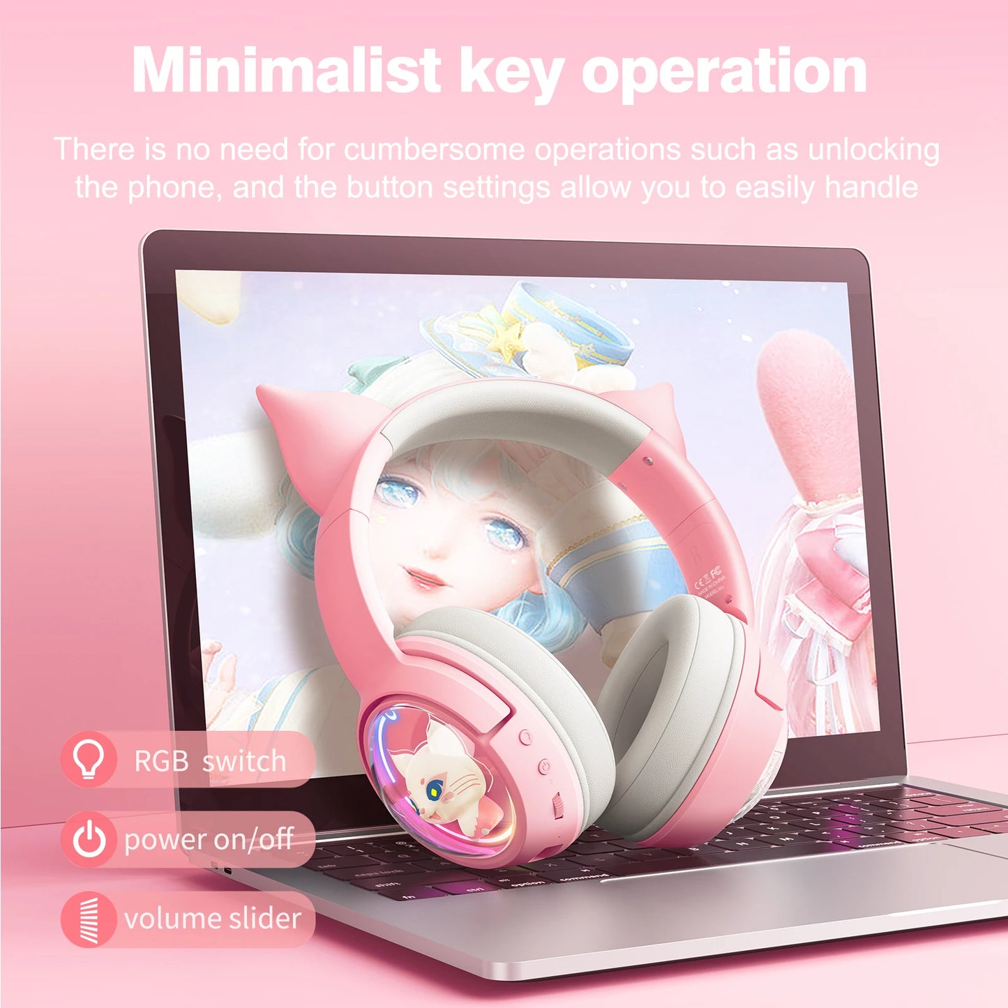 ONIKUMA B5 Wireless Gaming Headset with Cat Ears, Surround Sound Over-Ear Headphones with Microphone for PC, Laptop & Gaming