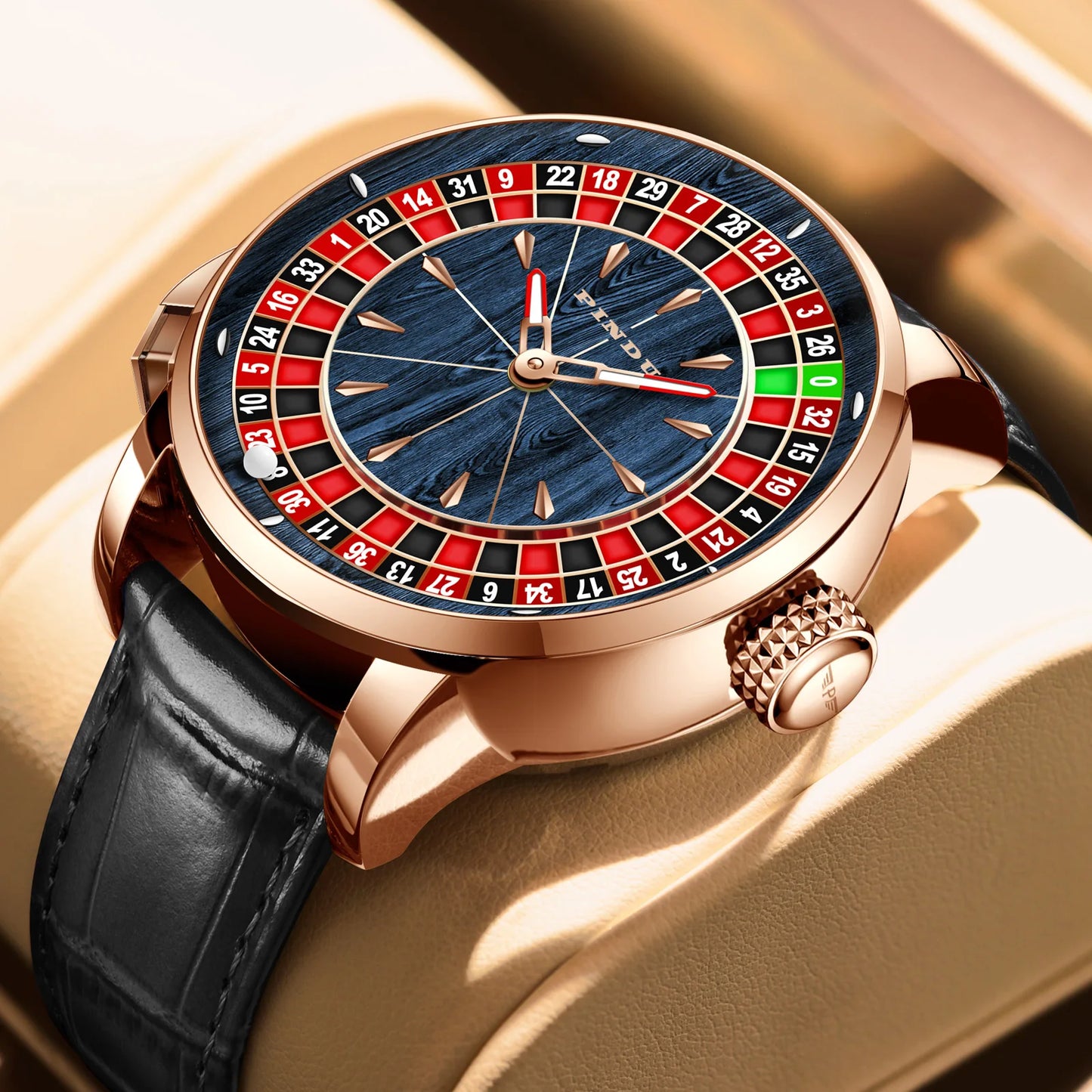 2025 NEUES PINDU Design Mechanische Herrenuhr mit drehbarem Zifferblatt, Japan NH35 Uhrwerk, Saphirglas, wasserdicht, hochwertige luxuriöse Automatikuhr