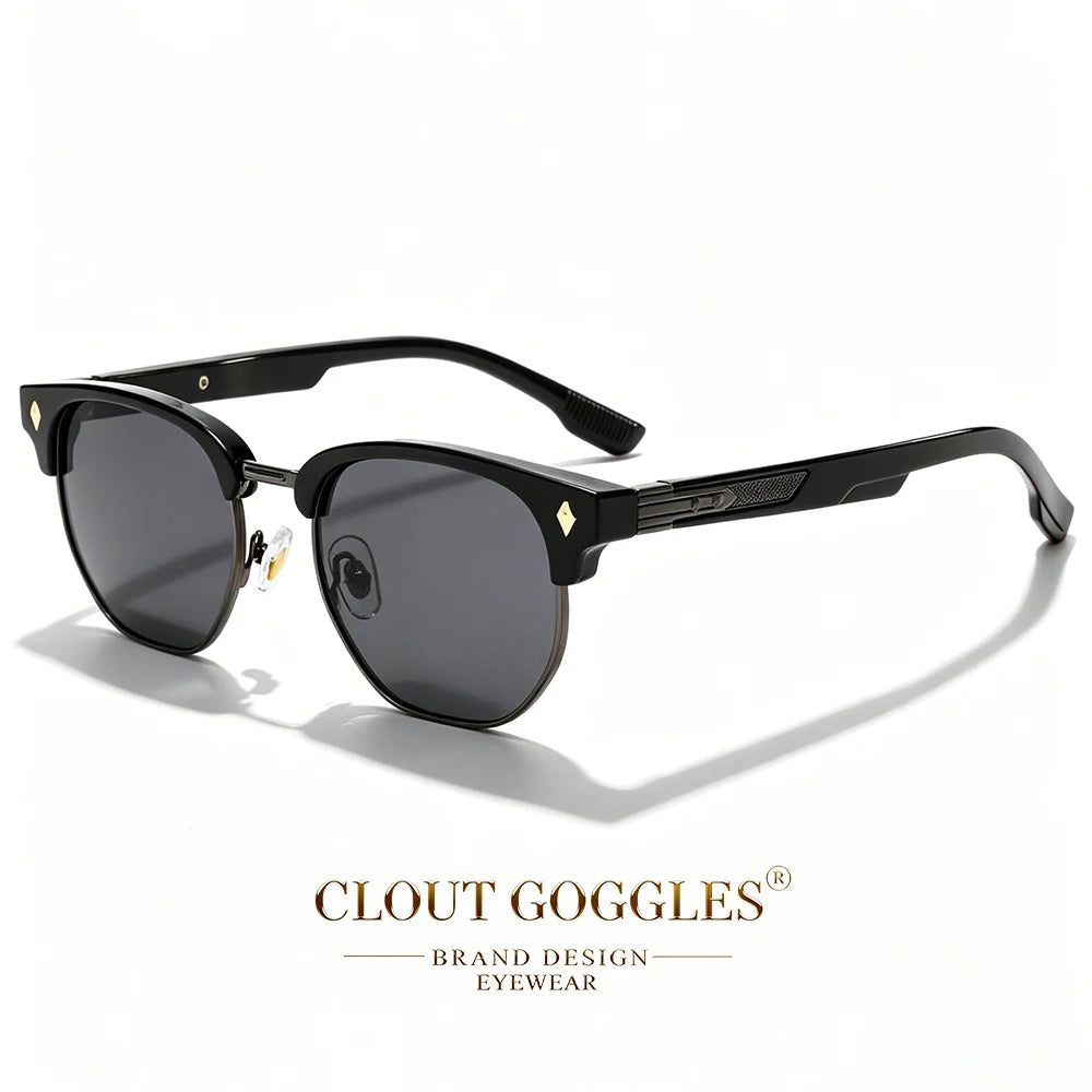 CLOUT GOGGLES Business Sunglasses Male Female Metal Polygon Rivet Half Frame Outdoor Driving Ultraviolet Protection Sun Glasses