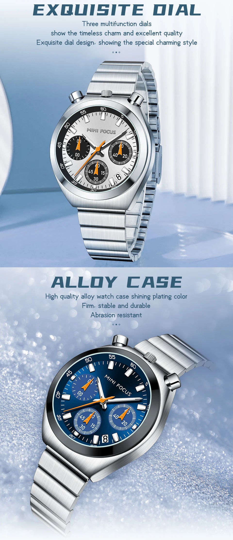 MINI FOCUS Women’s Luxury Quartz Watch – Stainless Steel Strap, Multifunction Dial & Luminous Design