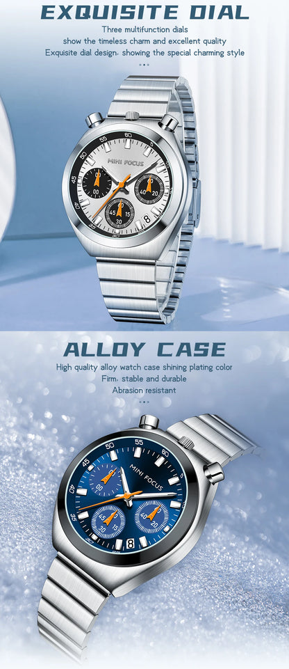 MINI FOCUS Women’s Luxury Quartz Watch – Stainless Steel Strap, Multifunction Dial & Luminous Design