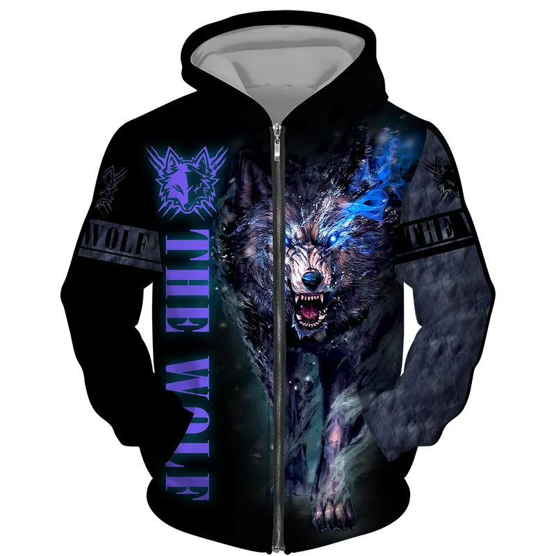 Cool 3D Wolf Printed Zipper Hoodies Fashion Men/Women Streetwear Hooded Jacket Coat Unisex Casual Hip Hop Pullover Sweatshirts