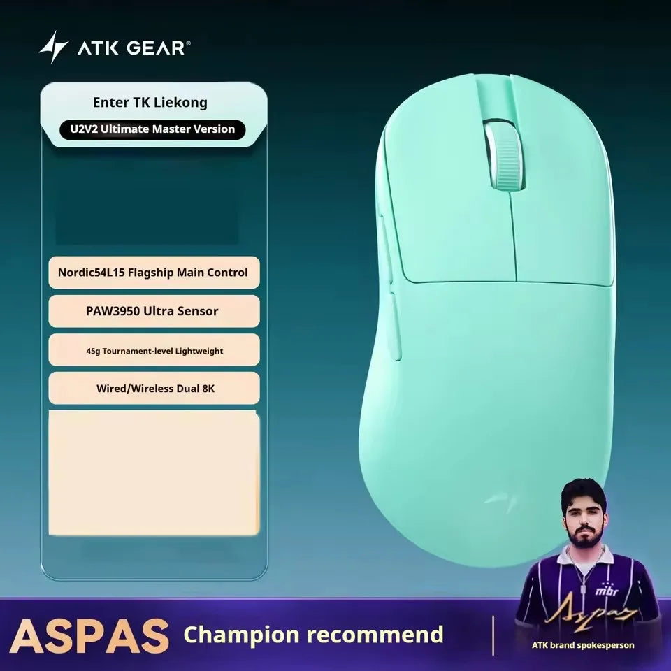 ATK U2 V2 Mini Ultimate Wireless Gaming Mouse, PAW3950 Ultra Sensor, 8KHz Polling Rate, Lightweight Tri-Mode Ergonomic Esports Mouse