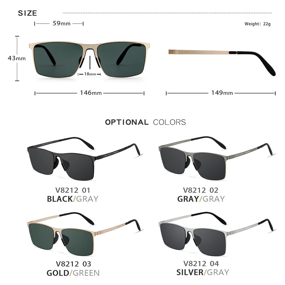 VEITHDIA Brand Fashion Sunglasses Stainless Steel High-definition Nylon Lens Polarized UV400 Eyeglasses For Men Women,  8212