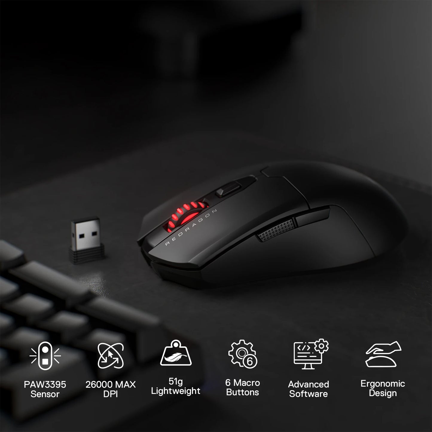 Redragon M995 Pro Wireless Gaming Mouse, 26000 DPI Wired/Wireless Gamer Mouse, BT & 2.4G Wireless