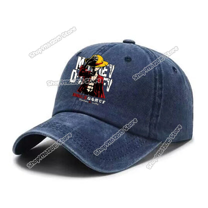 One Piece Men Washed Baseball Cap Unisex Retro Hip-hop Peak Caps Anime Luffy Male Outdoor Trucker Hat Travel Sunscreen Sunhat