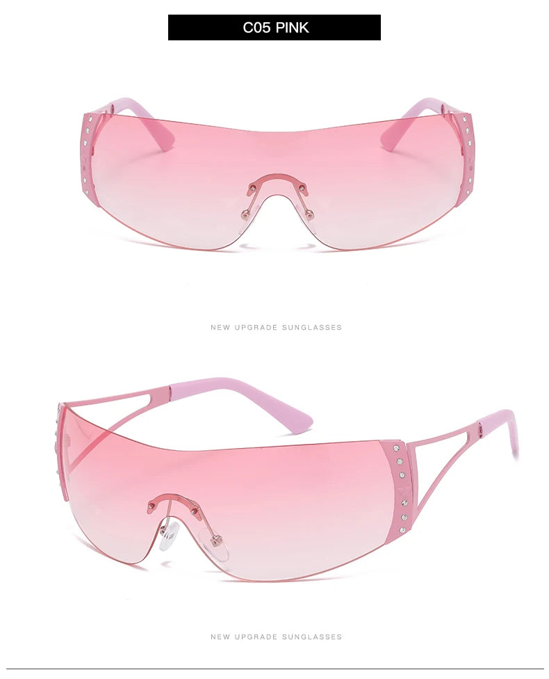 Fashion 2000's Vintage One Piece Sunglasses Women Y2K Wrap Around Retro Sun Glasses Men Punk Eyewear Shades UV400 Oculos