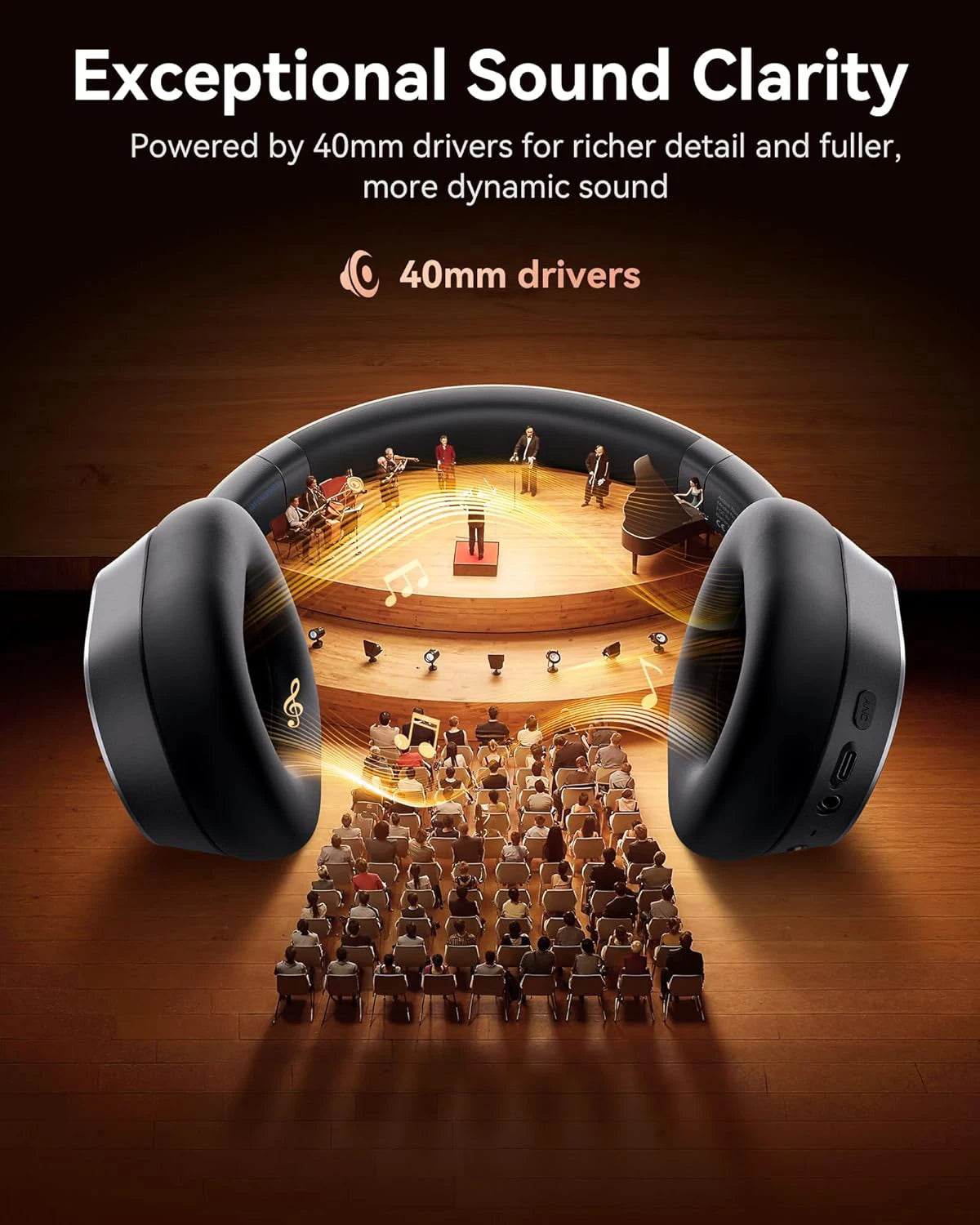 Active Noise Cancelling Headphones Bluetooth 6.0 Wireless Over-Ear Headphones Foldable with LED Power Display & 6-Mic ENC Calls