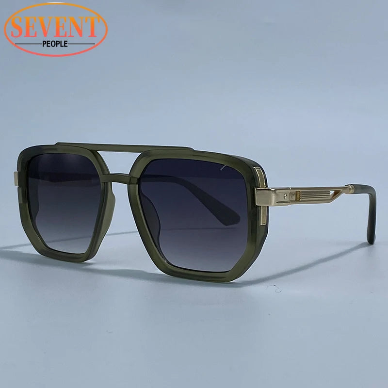 Polarized Square Sunglasses Men 2026 Luxury Vintage Double Bridge Gradient Lens Driving Shades Retro Flat Top Sun Glasses Male
