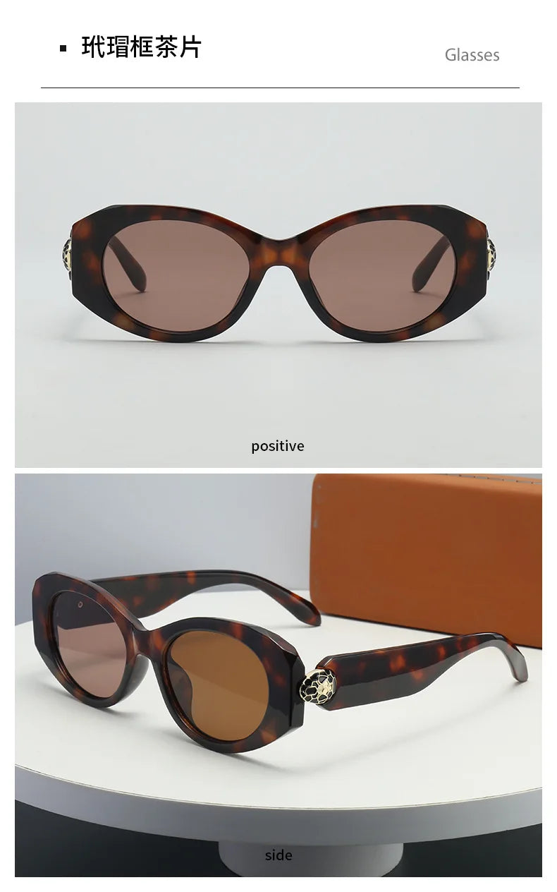 2026 New Oval-Shaped Sunglasses with a European and American Style, Featuring a Unique Metal Snake Head Design, Cross-Border Fashion Versatile Sunglasses for Women with a High-End Feel