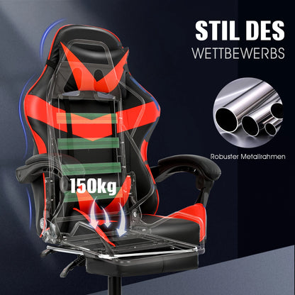 Ergonomic Gaming chair with massage function, height adjustable office chair computer chair with armrests headrests, up to 150KG