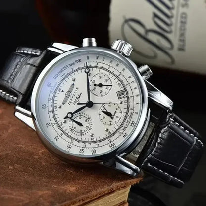 Zeppelin Airship Automatic Date Mens Leather Band Fashion Luxury  Business Casual Men Watches Gift Men's Waterproof Watch