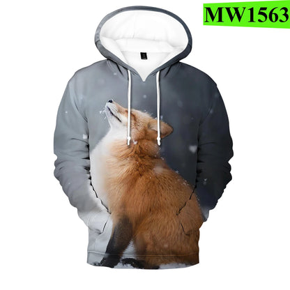 Populära hiphop-hoodies med ny 3D-rävprint, bekväma sweatshirts för män/kvinnor och vuxna/barn, avslappnade pullovers