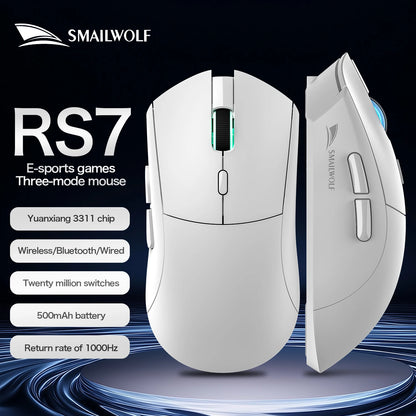 SMAILWOLF RS7 Bluetooth trådløs gamingmus, tre tilstande, PAW3311, makroprogrammerbar mus til laptop, gaming og kontor