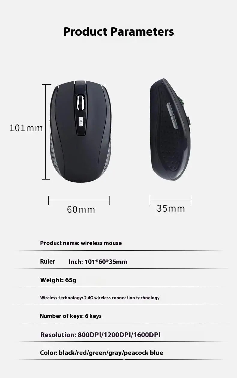 Wireless Silent Mouse 2.4G Portable Mobile Optical Office Mouse Adjustable 1600 DPI Levels for Notebook PC Laptops MacBook