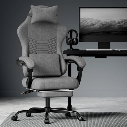 Dark Gray Fabric Gaming Chair Ergonomic Racing Office Chair with Massage, Footrest, Adjustable Headrest & Lumbar Support for PC Gaming