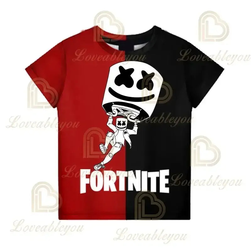 Детска тениска Cartoon Fortnite New Summer с 3D принт за момчета и момичета, streetwear дрехи за възрастни и деца, забавна тениска с обло деколте