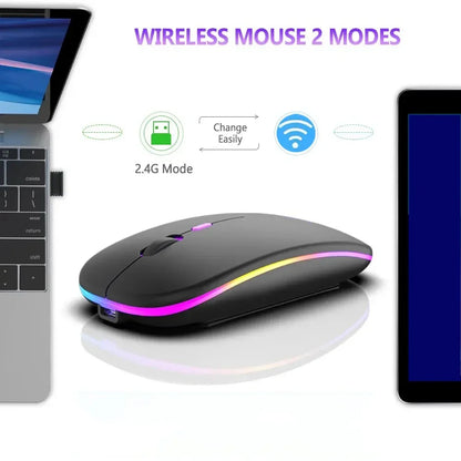 Trådløs genopladelig mus med dobbelt tilstand, Bluetooth-kompatibel 2.4G USB-computermus til laptop, iPad, tablet og notebook – gamingmus
