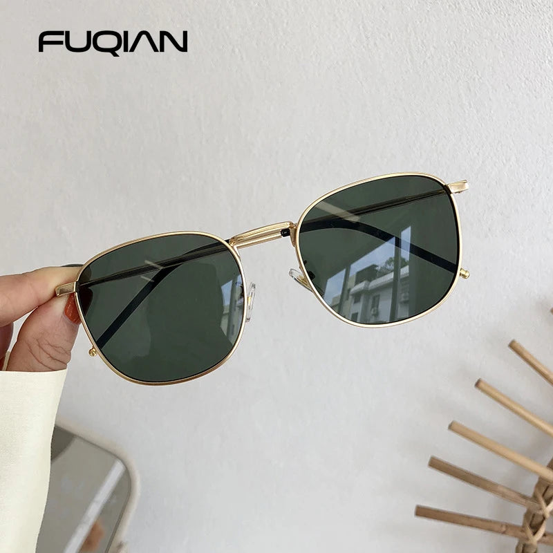 Fashion Metal Square Sunglasses Women Men Stylish Round Sun Glasses Ladies Retro Black Driving Shades UV400