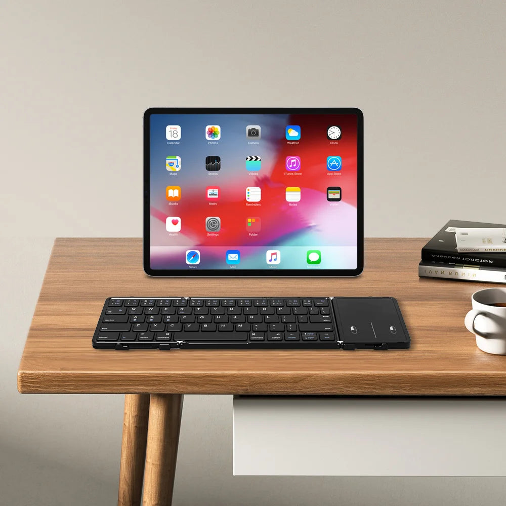 BOW Korea/Russia Wireless Folding Keyboard with Touchpad/Numberpad Rechargeable Foldable Bluetooth Keyboard for Tablet Ipad