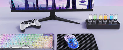 A2 Transparent Wireless Gaming Mouse, BT 5.0/2.4G PC Rechargeable RGB Mice with Digital Screen, PixArt 3212, 5 Adjustable DPI
