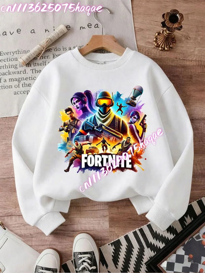 Fortnites Series Kids Sweatshirts Trendy Boys Girl Long Sleeves Pullover Tops Autumn Winter Cartoon Child Clothes Birthday Gifts