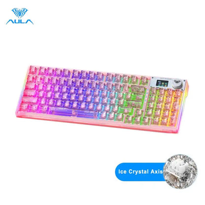 AULA F98PRO Wireless Mechanical Keyboard Transparent Keycaps RGB Backlit Custom 2.4G Hot Swappable Gaming Keyboard With Screem