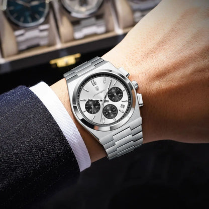 POEDAGAR Luxury Men's Watch Chronograph Date Stainless Steel Casual Man Clock Waterproof Luminous Fashion Quartz Watches For Men