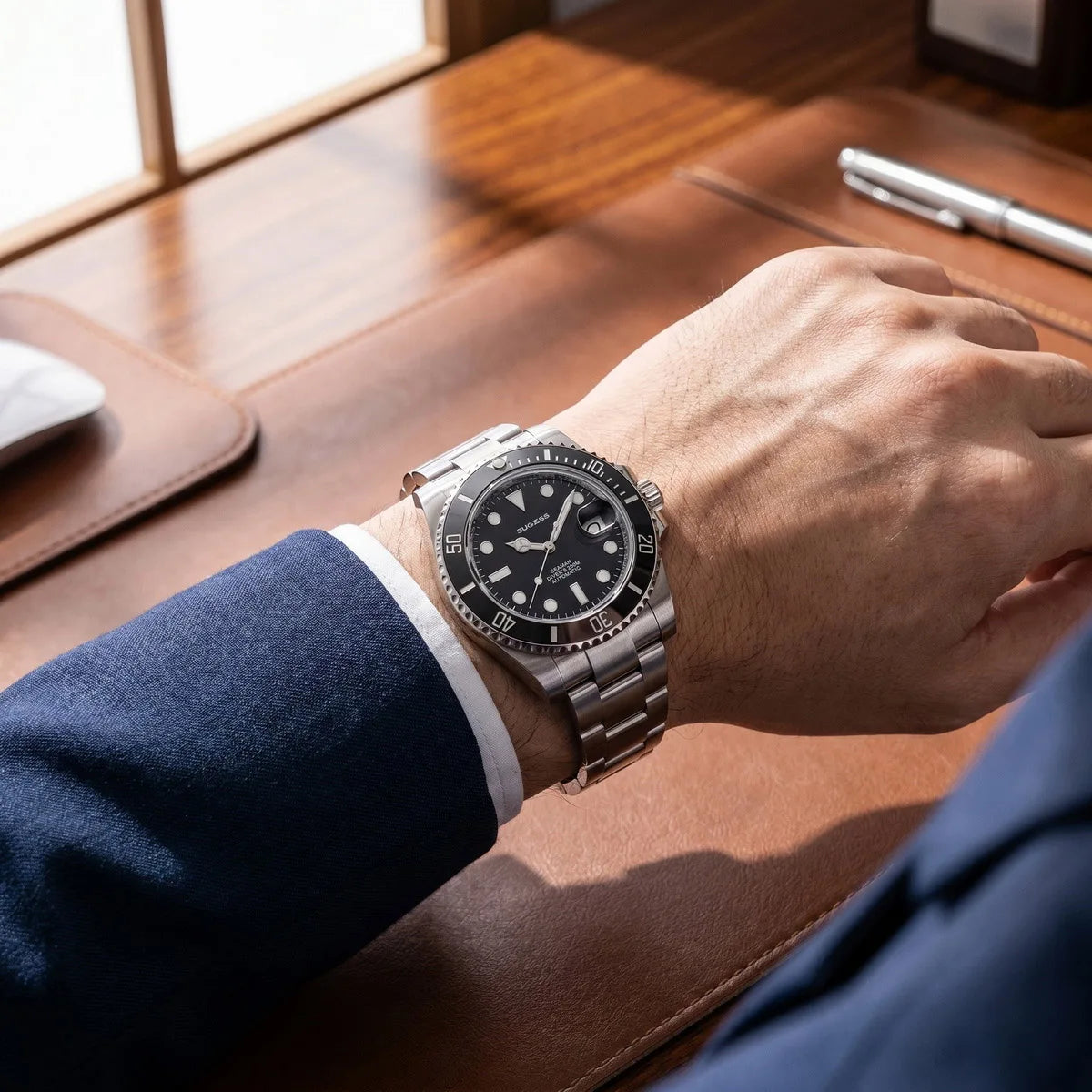 Sugess Men of Watch Automatic Mechanical ST2130 Movement Wristwatches 200M Water Resistant Sapphire Crystal Adjust Clasp S421