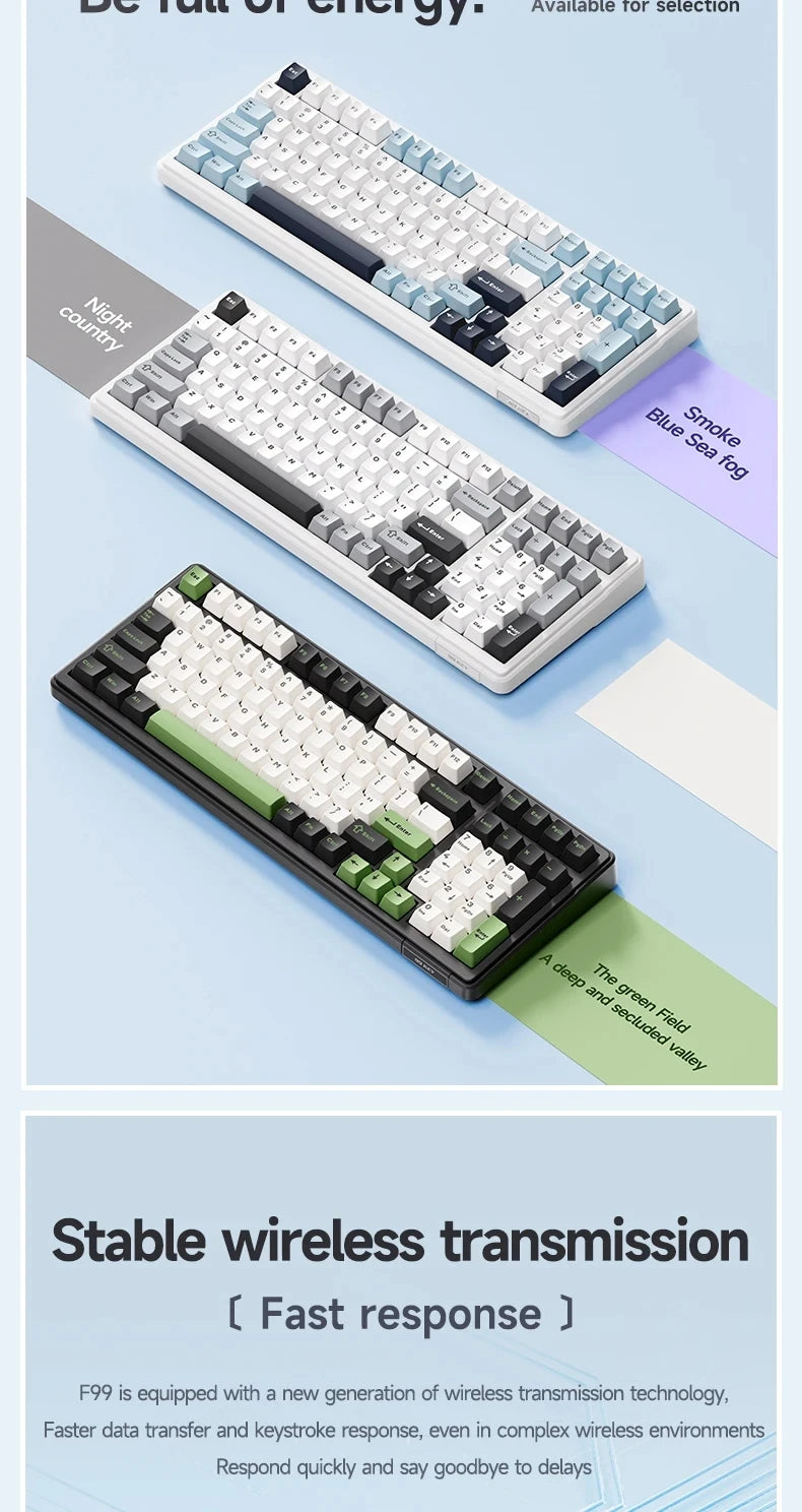 Aula F99 Gaming Mechanical Keyboard Three Mode 2.4g Wireless Bluetooth Wired Hot Swap PBT Gasket RGB For Games Typing 99 Keys