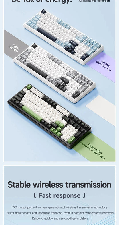 Aula F99 Gaming Mechanical Keyboard Three Mode 2.4g Wireless Bluetooth Wired Hot Swap PBT Gasket RGB For Games Typing 99 Keys
