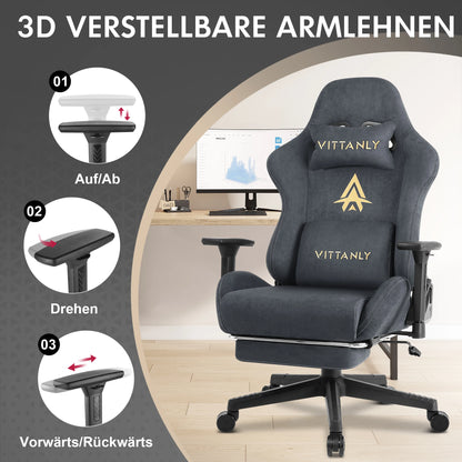 HAPIHAPPY Fashion Gaming Chair Genuine Leather Computer Office Chair with Footrest, Pocket Spring Cushion, Linkage Armrests, Ergonomic Game Chair