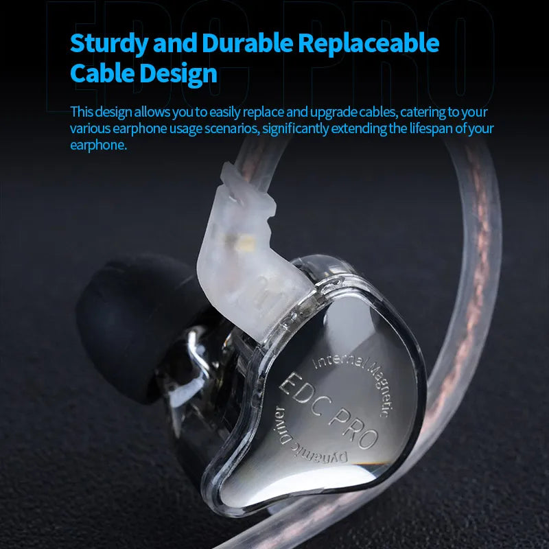 KZ EDC Pro Wired In-Ear Earphones with Large Dynamic Drivers, HiFi Monitor Bass Earphones, Detachable Cable, Noise Isolating Wired Headphones with Microphone
