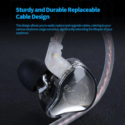 KZ EDC Pro Wired In-Ear Earphones with Large Dynamic Drivers, HiFi Monitor Bass Earphones, Detachable Cable, Noise Isolating Wired Headphones with Microphone