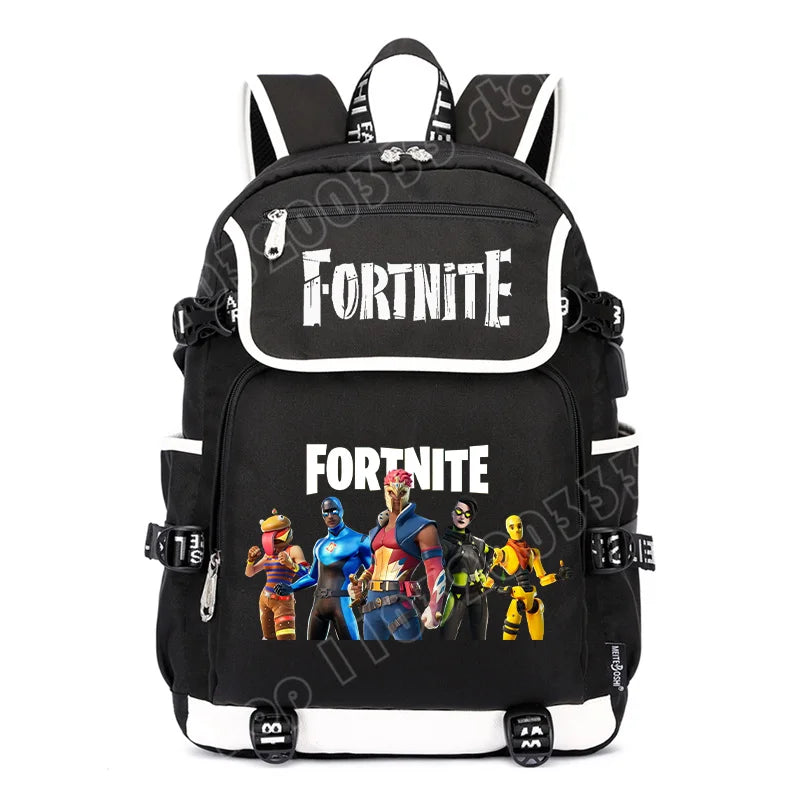 Fortnites Rucksack mit großem Fassungsvermögen, lässige Umhängetasche mit USB-Anschluss, Unisex-Anime-Schultasche für Schüler, neues stilvolles Schreibwaren-Geschenk
