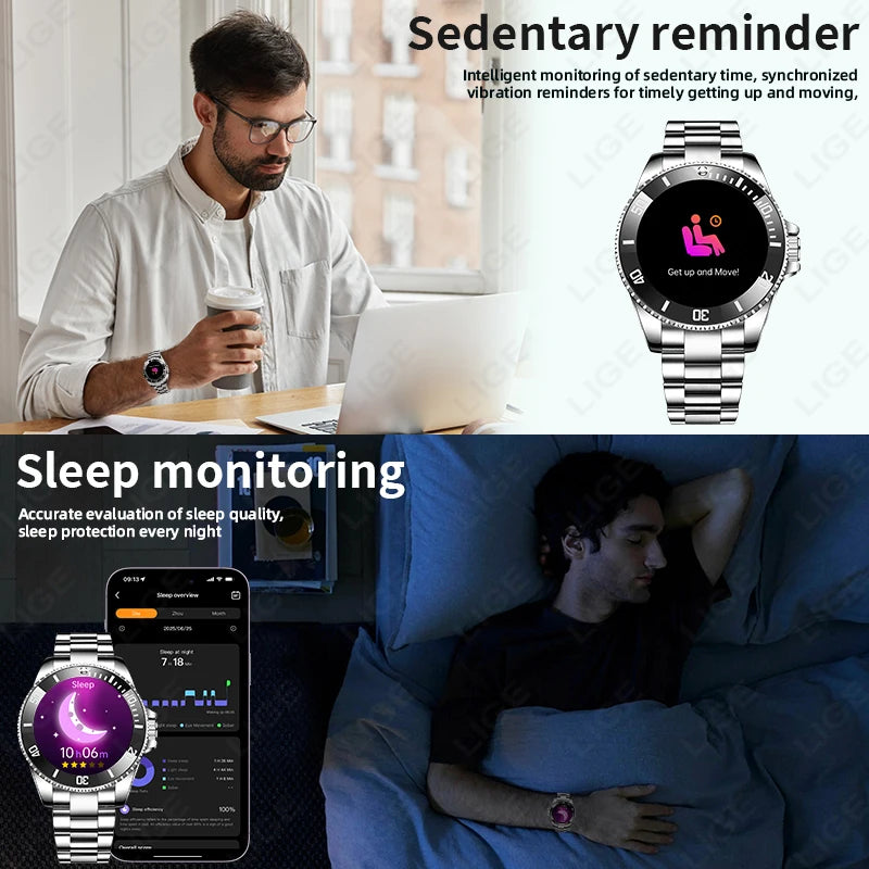 LIGE 2026 Business Smart Watch Men IP68 Waterproof Bluetooth call Sport Men Watches 1.27"HD Screen Health Monitor New Smartwatch