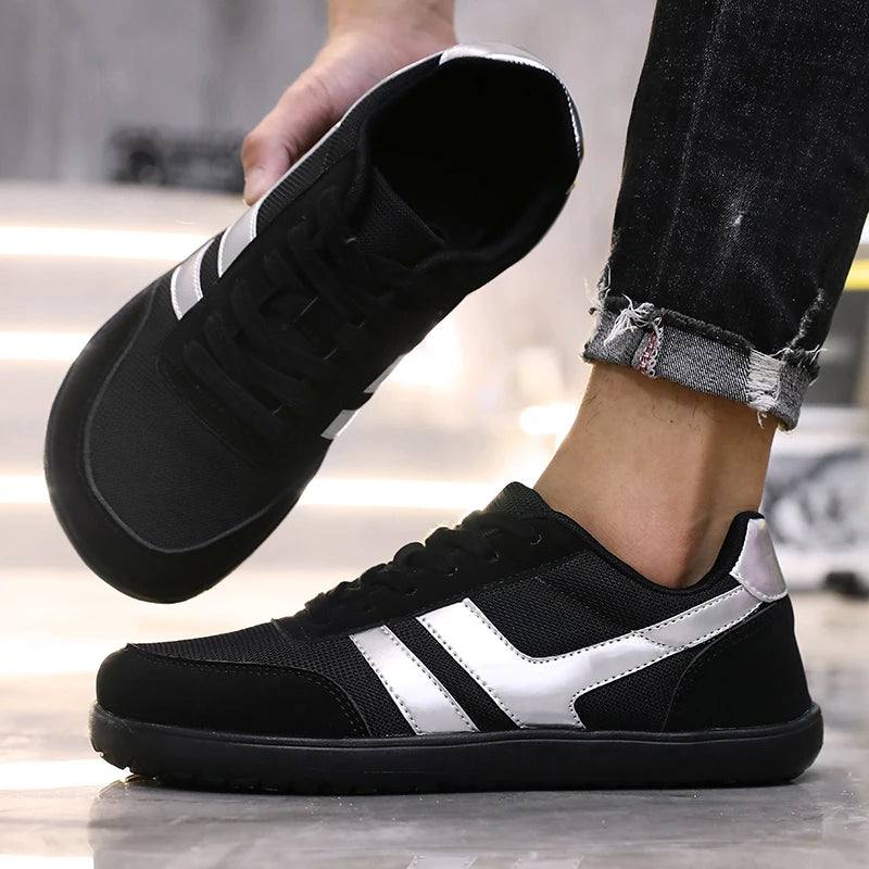Herresneakers med bred tåboks, barfodssko, minimalistiske, åndbare og komfortable udendørs gåsko, sporty casual blå sko 2025