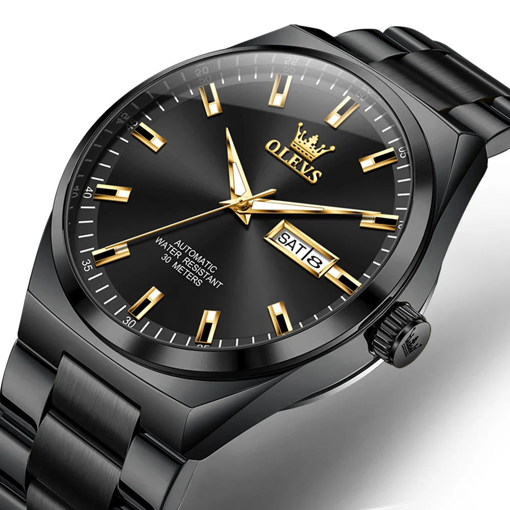 OLEVS Wristwatches Silver Gray Dial Automatic Mechanic Wrist Watch for Men Casual Sports Clock with Luminous relogios masculino