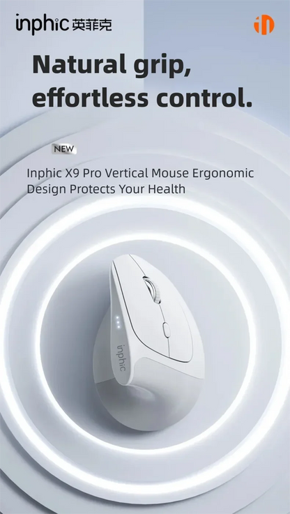 Inphic X9 PRO függőleges vezeték nélküli egér Type-C gyorstöltéssel, ergonomikus, halk irodai egér laptophoz, PC-hez, számítógéphez és gaminghez