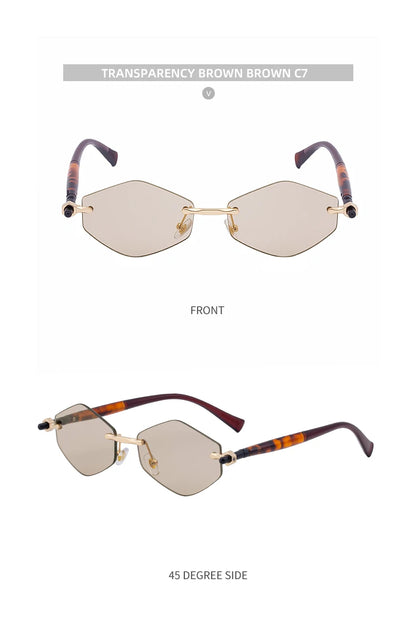 Rimless Polygon Sunglasses Women 2026 Luxury Brand Fashion Retro Sun Glasses Punk Hexagon Eyewear For Lady UV400 Outdoor Shades