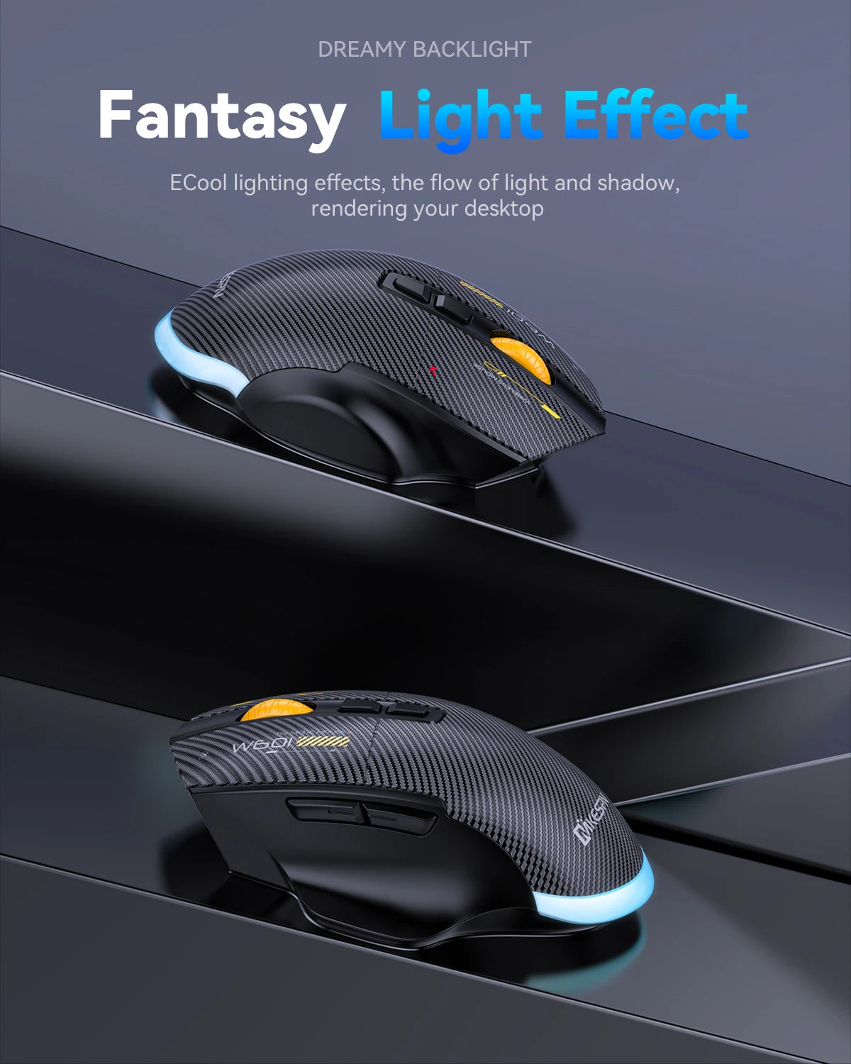 Ποντίκι gaming από ανθρακονήματα 12800DPI, 2.4G ασύρματο, Bluetooth και ενσύρματο, τριπλής λειτουργίας, αθόρυβο κουμπί, προγραμματισμός macro, 500mAh, 7 πλήκτρα