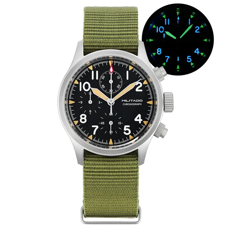 Militado VK61 VK67 Quartz Chronograph Watch 39mm 316L Stainless Steel Case 3 Dial Waterproof 100M  Multifunction Military Watch